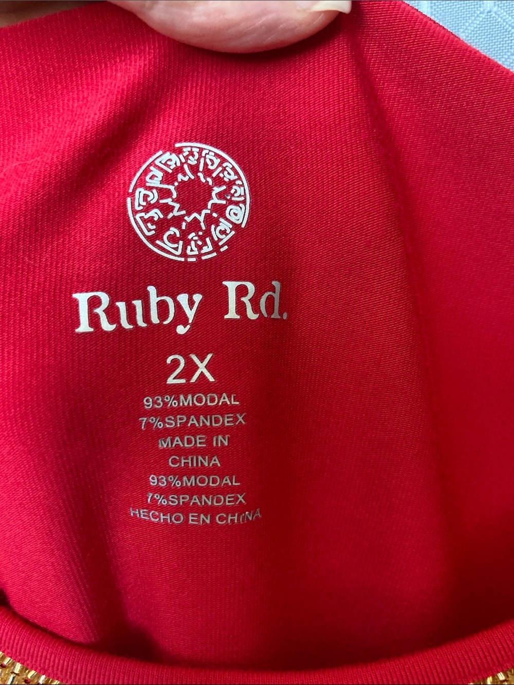 Ruby Rd red top gold beaded embellished neckline 2X - Picture 11 of 17